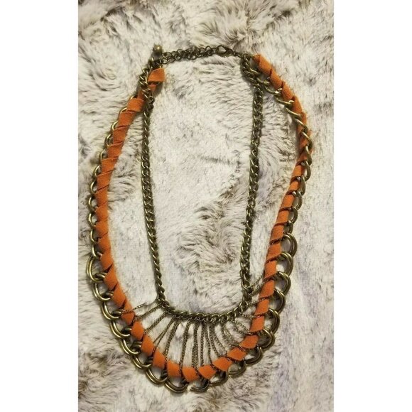 ✨️CL Orange Fabric Gold Color Chain Link Layer State - Picture 1 of 5